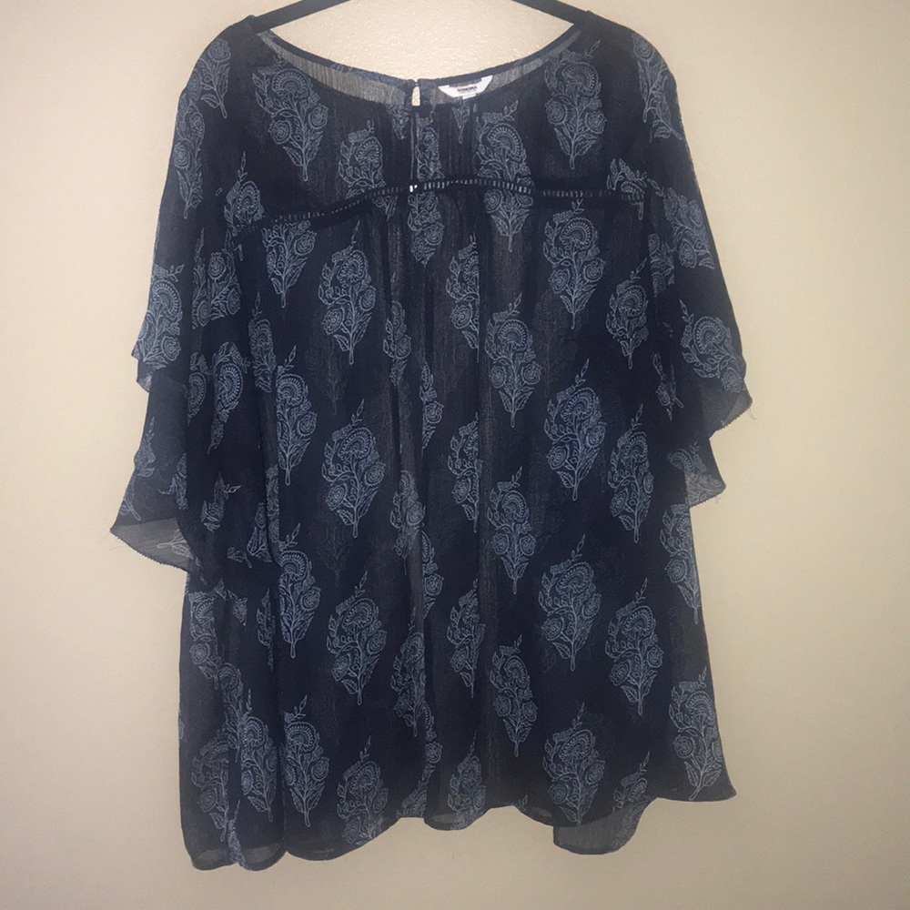 Sonoma Navy Flutter Sleeve Top SZ 3X